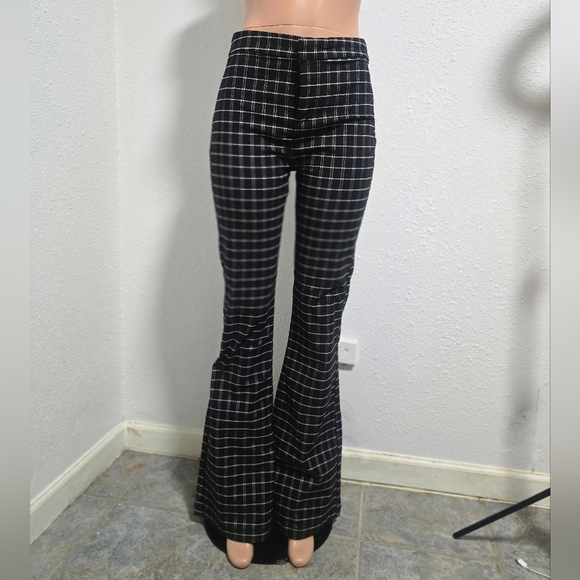 Shinestar Pants - Shinestar Plaid Flare Pants in Black and White